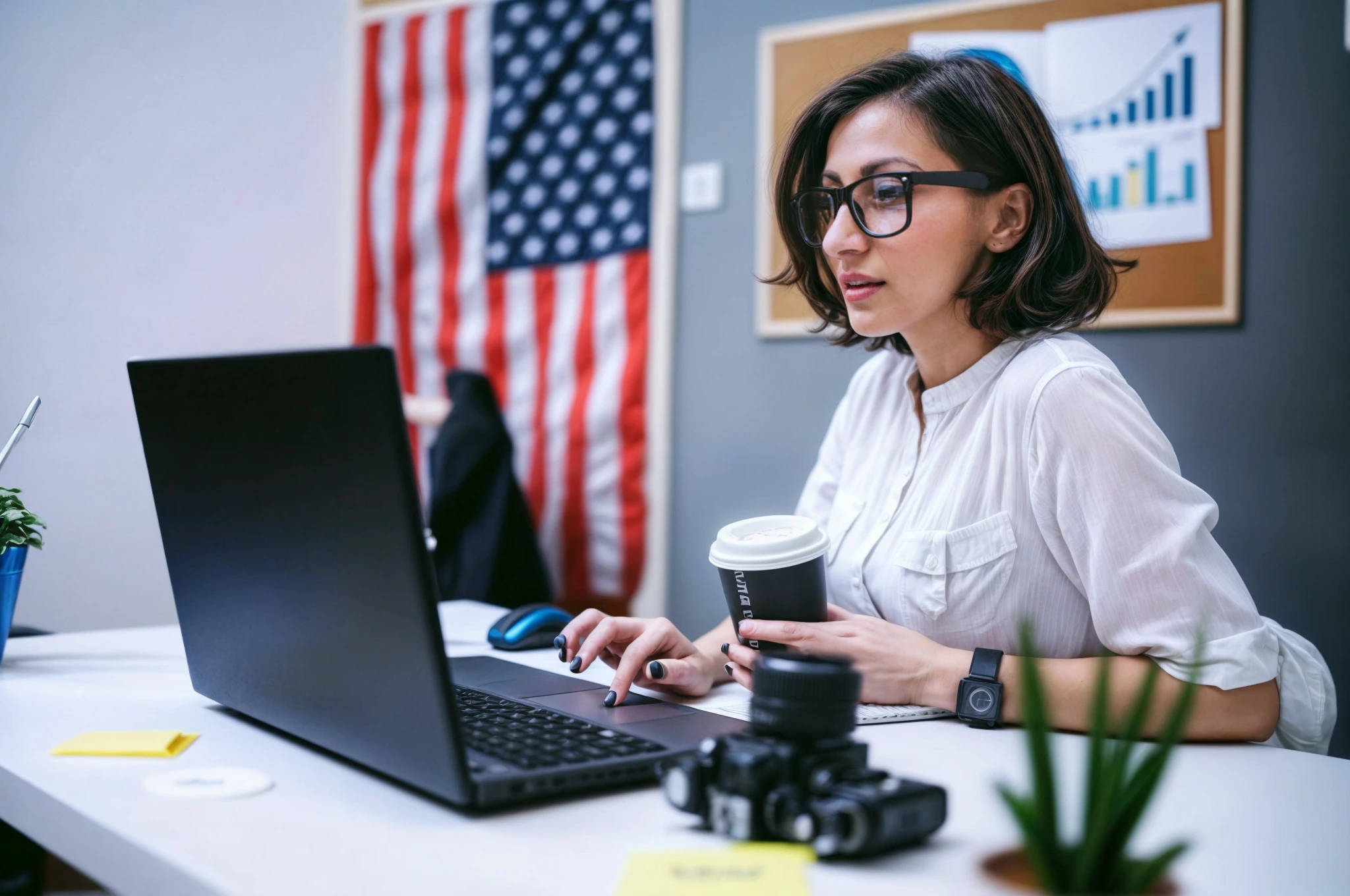 Mujer gestionando su empresa en USA